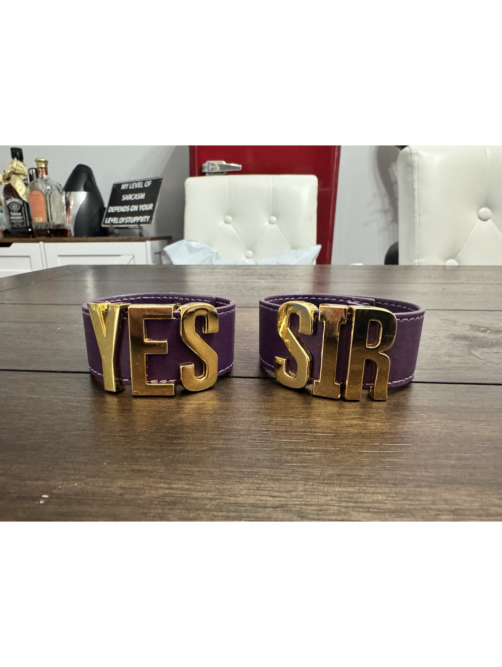 YES SIR Purple Gold Harley Quinn Bracelets Set Adjustable Faux Leather Cuffs